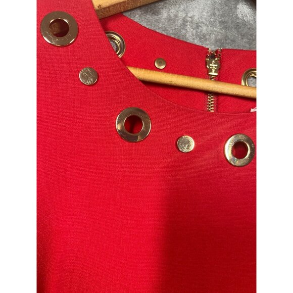 Michael Kors Dress Women's Size 10 Red Golden Circles Preppy Long Sleeve - Picture 3 of 10